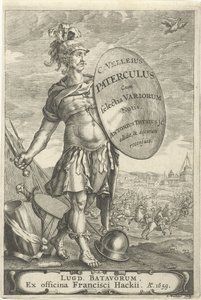 Romeinse krijgsman voor een slagveld Titelpagina voor Caius Velleius Paterculus cum Selectis Variorum Notis, 1659 alkotó: Johannes Hackius