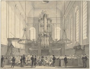 Prof. dr. van der Palm prédikál a hágai evangélikus templomban a királyi család számára, 1828 alkotó: Johannes Hari (I)