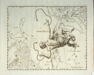 Boreális Androméda csillagkép, metszet a Firmamentum Sobiescianum sive Uronographia égi atlaszból, Johann Hevelius (1611-1687), Gdansk alkotó: Johannes Hevelius
