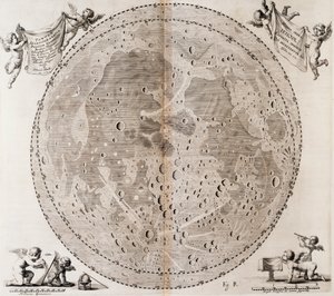 Az első részletes Holdtérképet 1647-ben készítette Johann Hevelius, a nyomat Johann Hevelius (1611-1687) Selenographia sive Lunae descriptio, Gdansk égi atlaszából