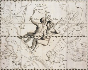 Az Ikrek csillagkép, Illusztráció a Firmamentum Sobiescianum sive Uranographia-ból, Johann Hevelius (1611-1687), Gdansk 1690