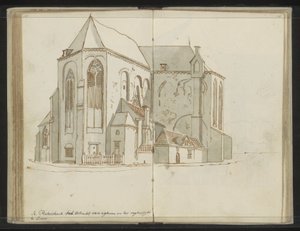 A Pieterskerk jobb oldala és hátulja Utrechtben alkotó: Johannes Huibert Prins