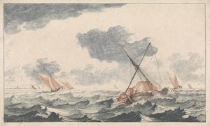 A vitorla vasalása Hajók a tengeren (A sorozat) (sorozat címe) alkotó: Johannes Jacobsz van den Aveele (attributed to)