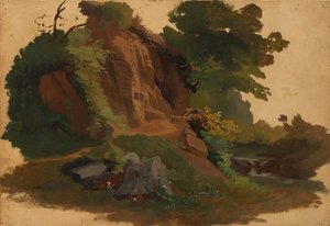 Sziklás kiemelkedés egy patak mellett a római Campagna-ban, kb. 1835-40. alkotó: Johannes Jakob Frey