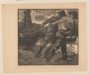 Dolgozók kötelekkel a parton alkotó: Johannes Josephus Aarts