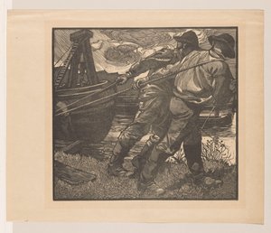 Dolgozók kötelekkel a parton alkotó: Johannes Josephus Aarts