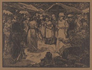 Piaci jelenet férfiakkal és nőkkel alkotó: Johannes Josephus Aarts
