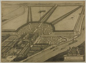 Hampton Court, hatodik lemez a Britannia Illustratától alkotó: Johannes Kip
