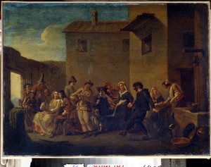 Velencei karnevál (Karnevál Velencében). Johannes Lingelbach festménye