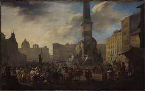 Római piaci jelenet a Piazza Navonán alkotó: Johannes Lingelbach