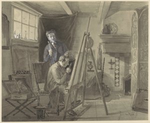 Johannes Marius van Kate önarcképe a műtermében egy látogatóval alkotó: Johannes Marius ten Kate