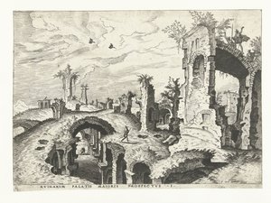 Kilátás a romokra a Palatinus-dombon Rómában Római romok, 1561 (sorozat címe)