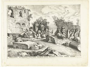 Kert antik szobrok töredékeivel Római romok, 1561 (sorozat címe)