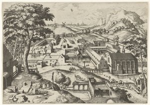 Táj Szent Jeromossal hieronimus in deserto (cím a tárgyon) Tájak keresztény történetekkel (sorozat címe) alkotó: Johannes of Lucas van Doetechum