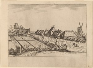 Fields és egy faluút a postamalóval alkotó: Johannes van Doetechum, the Elder and Lucas