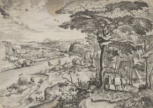 Zarándokokkal az emauszi tájba megyünk Emmausban, kb. 1555-56. Alkotók: Johannes van Doetecum I, Lucas van Doetecum alkotó: Johannes and Lucas van Doetecum
