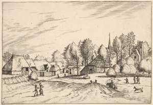 Vidéki falu templomtoronnyal a Multifararum nyaralókból és vidéki vonalakból..., 1559-61.