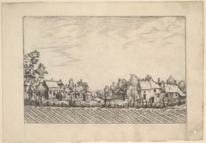 Farmok, felszántott mező az előtérben parasztházból és mezőgazdasági kávézóból..., kb. 1559-61. alkotó: Johannes van Doetecum I