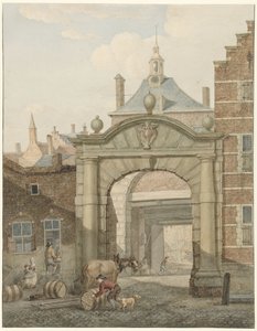 Kilátás egy kapun keresztül Dordrechtben alkotó: Johannes van Lexmond