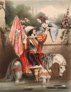Nézz át a kertfalra Kate - katona fehér lovon találkozik szerelmével (színes litho)