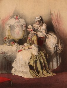 Marie Antoinette a szobalányával (színes litográfia)
