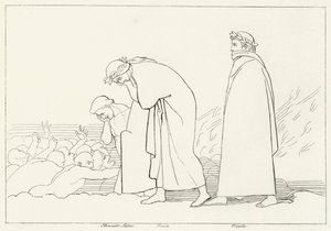 Dante beszélgetés a preceptorával, Inferno, 15. ének (metszet) alkotó: John (after) Flaxman
