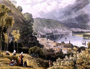 La Bouille, A Szajna kilátásaiból, Daniell Havel (1785-1826) metszete, R. Ackermann (1764-1834) kiadója, 1821 (színes litó)