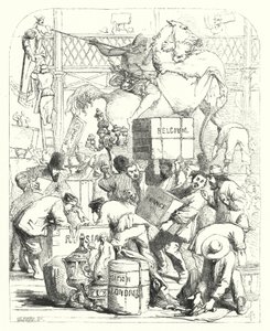 Az 1851-es Nagy Kiállításon bemutatandó áruk érkezése, Crystal Palace, Hyde Park, London (metszet) alkotó: John (after) Gilbert