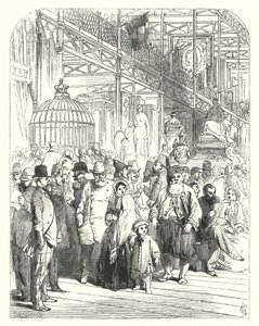 Kiállítók és látogatók a Crystal Palace-ban, a Hyde Parkban, Londonban, az 1851-es Nagy Kiállítás helyszínén (metszet)