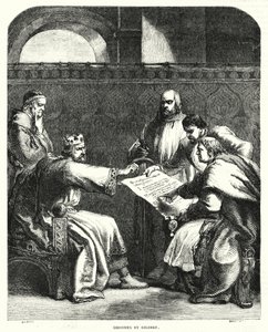 János király megtagadta a Magna Charta aláírását Oxfordban, 1215-ben (metszet) alkotó: John (after) Gilbert
