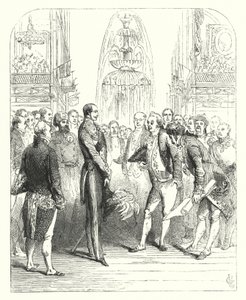 Albert herceg és a királyi biztosok az 1851-es nagy kiállításon, Crystal Palace, Hyde Park, London (metszet)