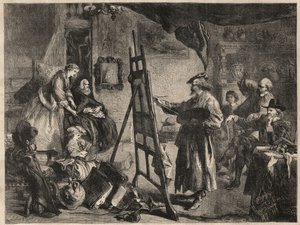 REMBRANDT STÚDIÓ - metszet J. Gilbert festménye után - l