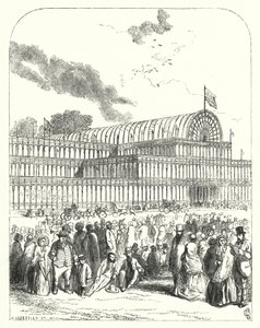 A Crystal Palace a londoni Hyde Parkban, az 1851-es Nagy Kiállítás helyszíne, Joseph Paxton és Charles Fox tervezte (metszet)