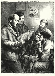 Dolgozó férfiak a "Szabad vasárnapok az embereknek" megbeszéléséről (metszet) alkotó: John (after) Gilbert