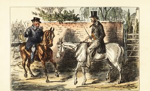 Angol úriember egy régi nyűgön, akit egy öblös lovon ülő férfi elutasított alkotó: John (after) Leech