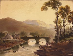 Beddgelert híd (színes litográfia) alkotó: John (after) Varley