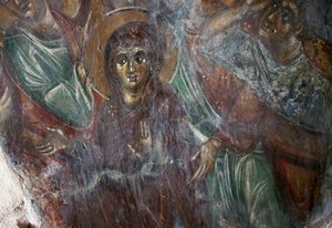 Szent freskója az Ayios Stephanos bizánci templomban, Drakona, Kréta, Görögország (fotó) alkotó: Walter Charles Mills