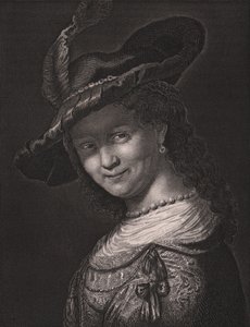 Saskia van Uylenburgh (1612-1642), Rembrandt feleségének portréja, L Raab metszet Rembrandt festményéből, Payne