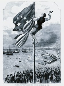 A britek feladják New Yorkot, amikor felvonják az amerikai zászlót, november 25-én alkotó: Walter Charles Mills