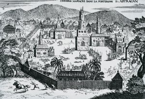 A Sztyepan Razin vezette kozákok 1670-ben megtámadják Asztrahán erődjét, Oroszországban alkotó: Walter Charles Mills