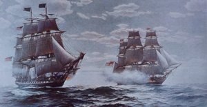 USS Constitution és HMS Java (színes litho) alkotó: Walter Charles Mills