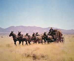 A Western Stagecoach-t egy hat öszvér csapat húzta (fotó) alkotó: Walter Charles Mills