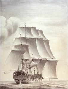 A "Worcester" 60 ágyús angol hajó portréja alkotó: John (attr.to) Hood