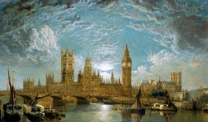 "Westminster Bridge, a Parlament háza és a Westminster Abbey a folyó felől nézve", 1872