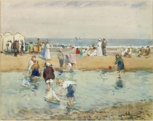 On the Beach, Whitley Bay (akvarell és testfesték papíron)