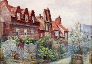 Házak a Silver Streeten az All Saints Churchyardból, Newcastle upon Tyne, 1886-os testszín, ceruza és WC papíron alkotó: John Atlantic Stephenson