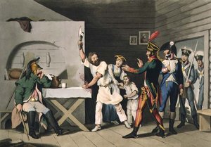Orosz hűség és hősiesség: a szmolenszki paraszt, John Heaviside Clark (kb. 1771-1863) és Matthew Dubourg (fl. 1813-20) metszete a "Történelmi, katonai és haditengerészeti anekdoták" című kocsmából. írta: Edward Orme (1774-1820 körül) 1816 (akvatinta) alkotó: John Augustus (after) Atkinson