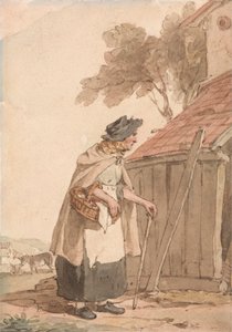 Egy öregasszony egy kosarat cipel alkotó: John Augustus Atkinson