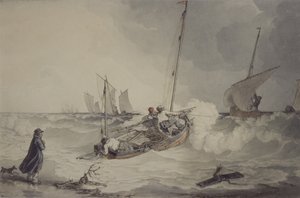 Horgászcsónakok Kijárás, akvarell alkotó: John Augustus Atkinson