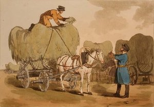 Szénakocsik, 60. tábla „Az oroszok modora, szokásai és szórakozásai” II. kötetéből, a művész által metszett, kocsma. 1804 (akvatinta) alkotó: John Augustus Atkinson
